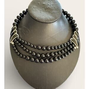 Napier Black & Silver Toned Beaded Elegant Necklace Choker
